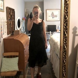 Black Beaded Detail Adrianna PAPELL Evening Dress Gown Mid Length Midi Cowl